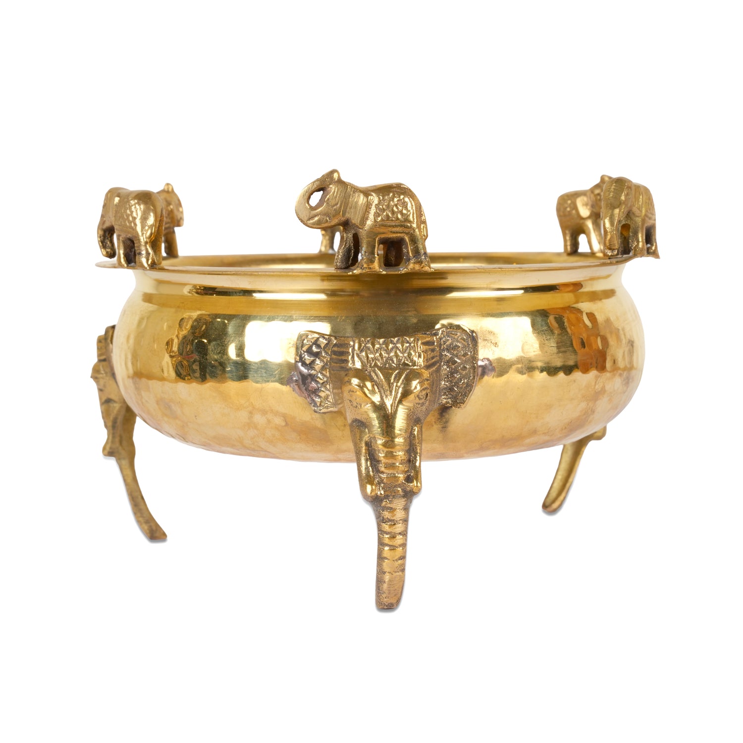 Handcrafted Brass Elephant Urli – Hammered Decorative Bowl