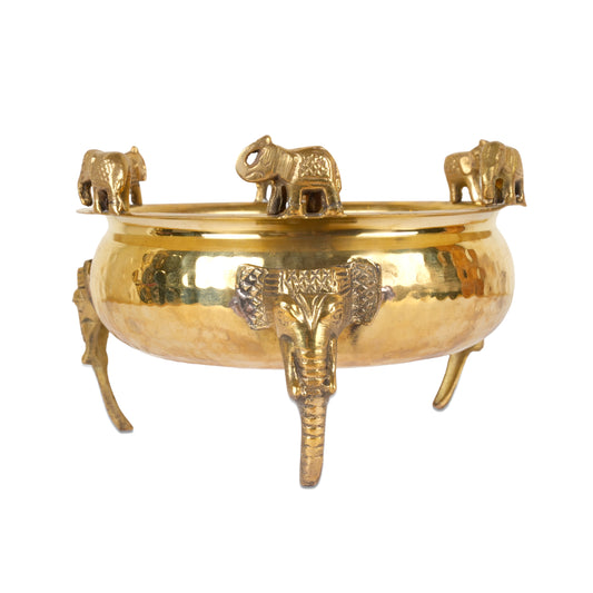 Handcrafted Brass Elephant Urli – Hammered Decorative Bowl