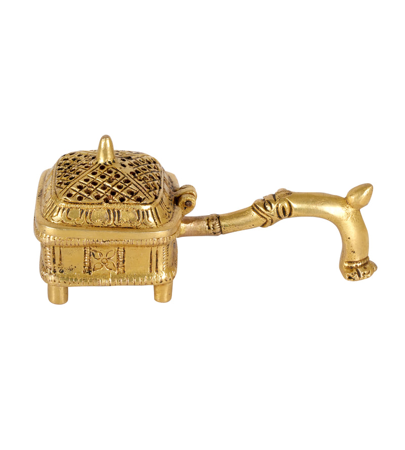 Handcrafted Indian Brass Incense Burner with Ornate Handle | Artisan Dhoop Dani