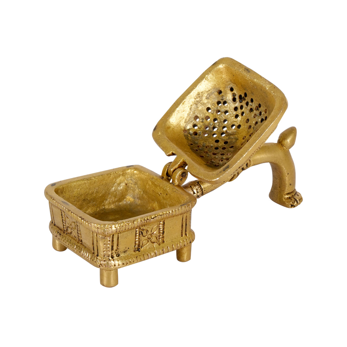 Handcrafted Indian Brass Incense Burner with Ornate Handle | Artisan Dhoop Dani
