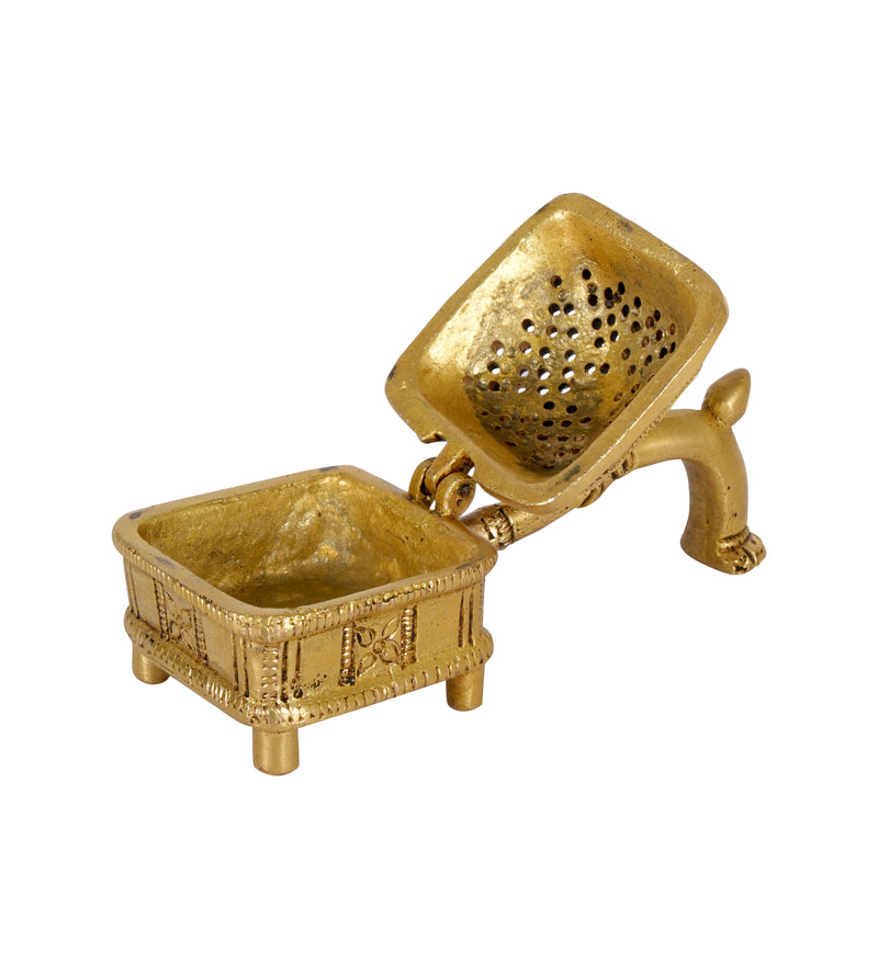 Handcrafted Indian Brass Incense Burner with Ornate Handle | Artisan Dhoop Dani