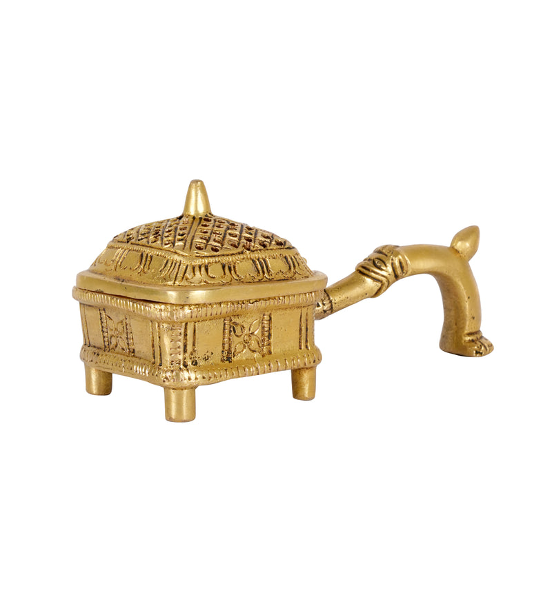 Handcrafted Indian Brass Incense Burner with Ornate Handle | Artisan Dhoop Dani