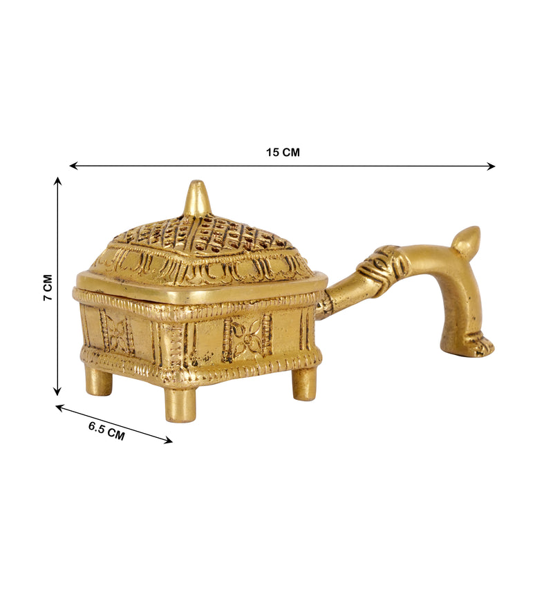 Handcrafted Indian Brass Incense Burner with Ornate Handle | Artisan Dhoop Dani