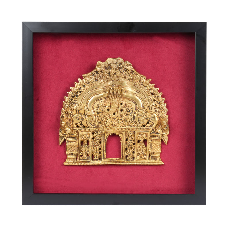 Framed Naga & Yali Temple Panel – Brass Wall Art