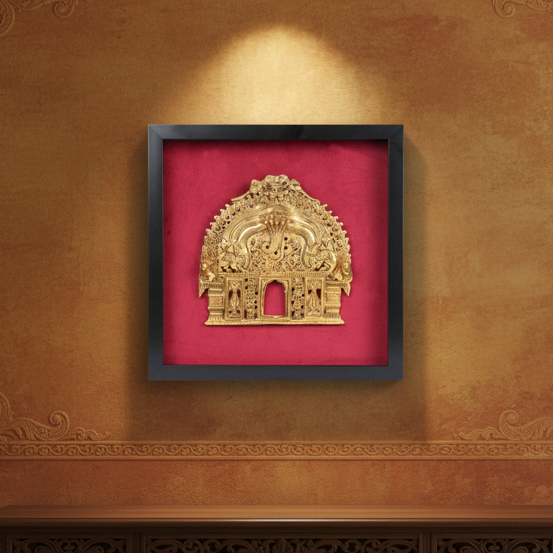 Framed Naga & Yali Temple Panel – Brass Wall Art