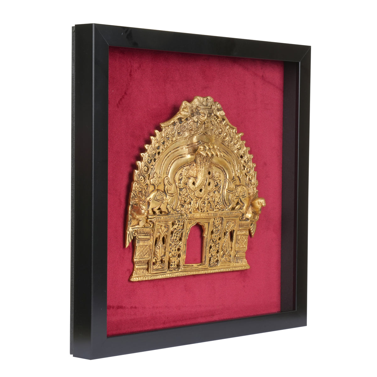Framed Naga & Yali Temple Panel – Brass Wall Art