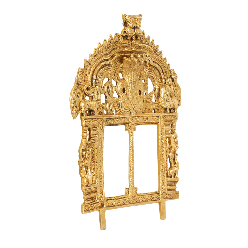 Handcrafted Indian Brass Prabhavali Wall Hanging | Double Frame Temple Arch with Naga Motifs