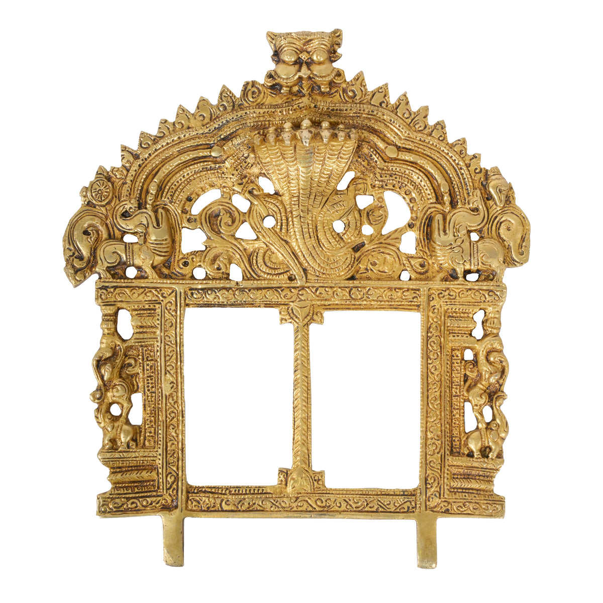 Handcrafted Indian Brass Prabhavali Wall Hanging | Double Frame Temple Arch with Naga Motifs