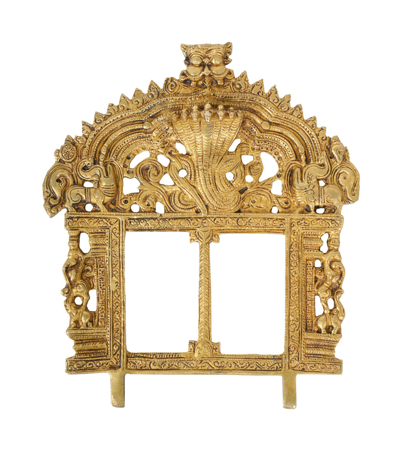 Handcrafted Indian Brass Prabhavali Wall Hanging | Double Frame Temple Arch with Naga Motifs