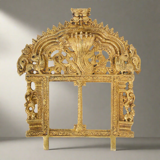 Handcrafted Indian Brass Prabhavali Wall Hanging | Double Frame Temple Arch with Naga Motifs