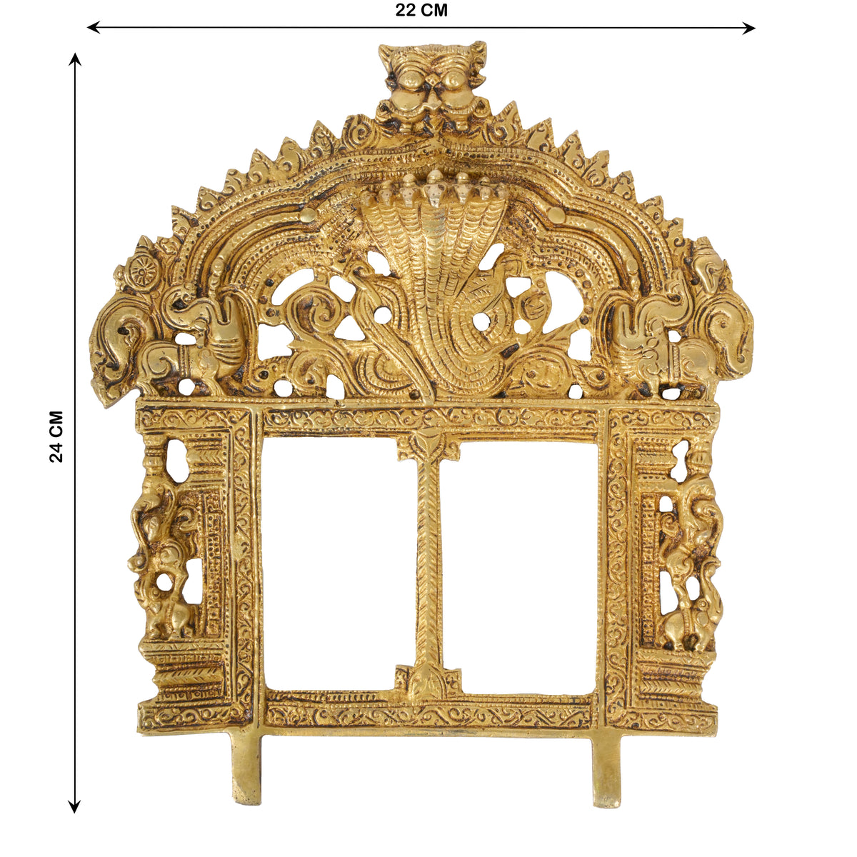 Handcrafted Indian Brass Prabhavali Wall Hanging | Double Frame Temple Arch with Naga Motifs