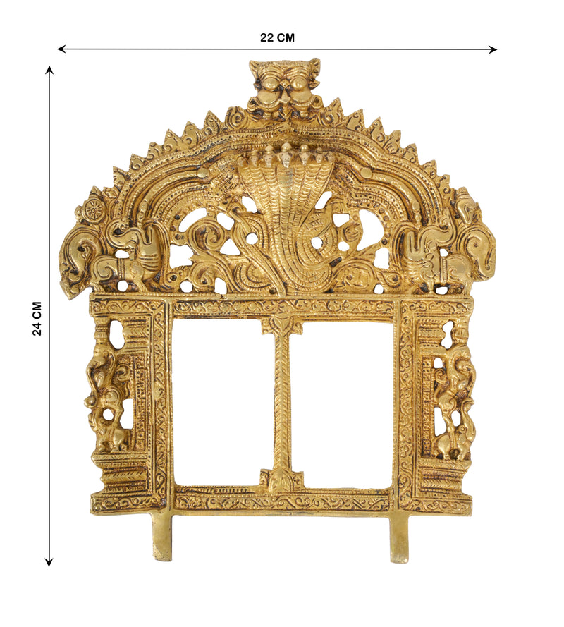 Handcrafted Indian Brass Prabhavali Wall Hanging | Double Frame Temple Arch with Naga Motifs