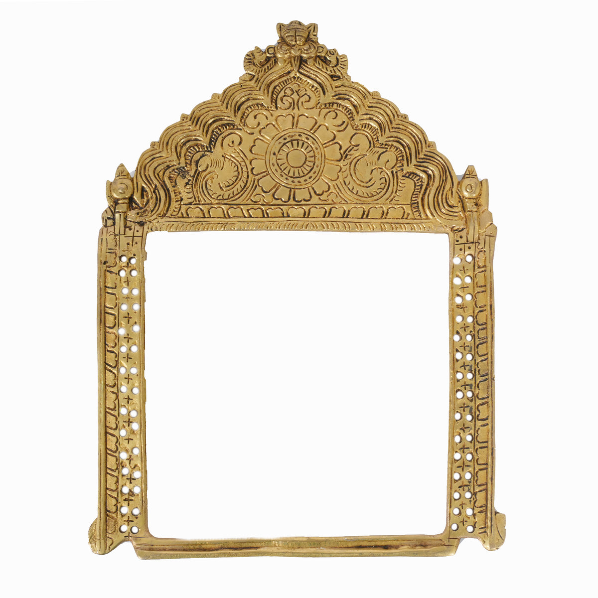 Handcrafted Floral Prabhavali Frame – Temple Elegance in Brass