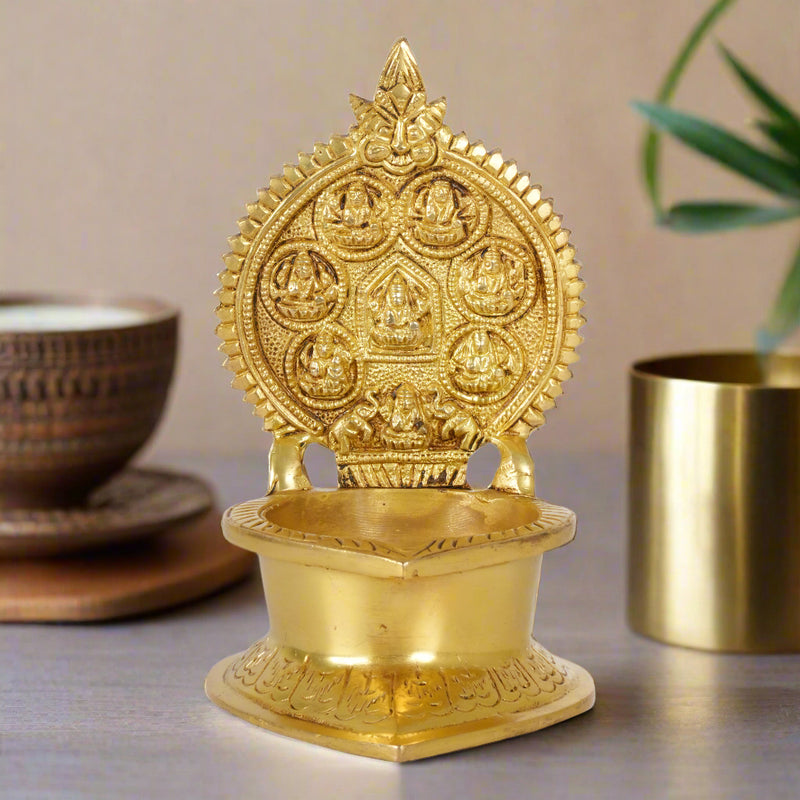 Handcrafted Brass Ashtalakshmi Diya | Artisan Oil Lamp for Prosperity