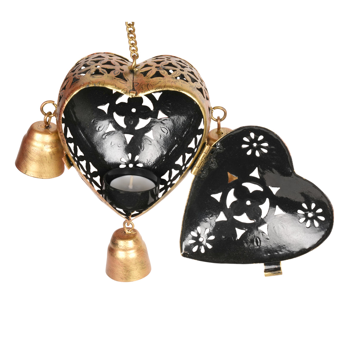 Handcrafted Indian Metal Tealight Holder with Bells
