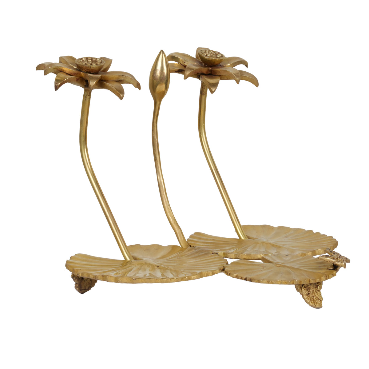 Handcrafted Brass Lotus Flower & Leaf Decorative Accent