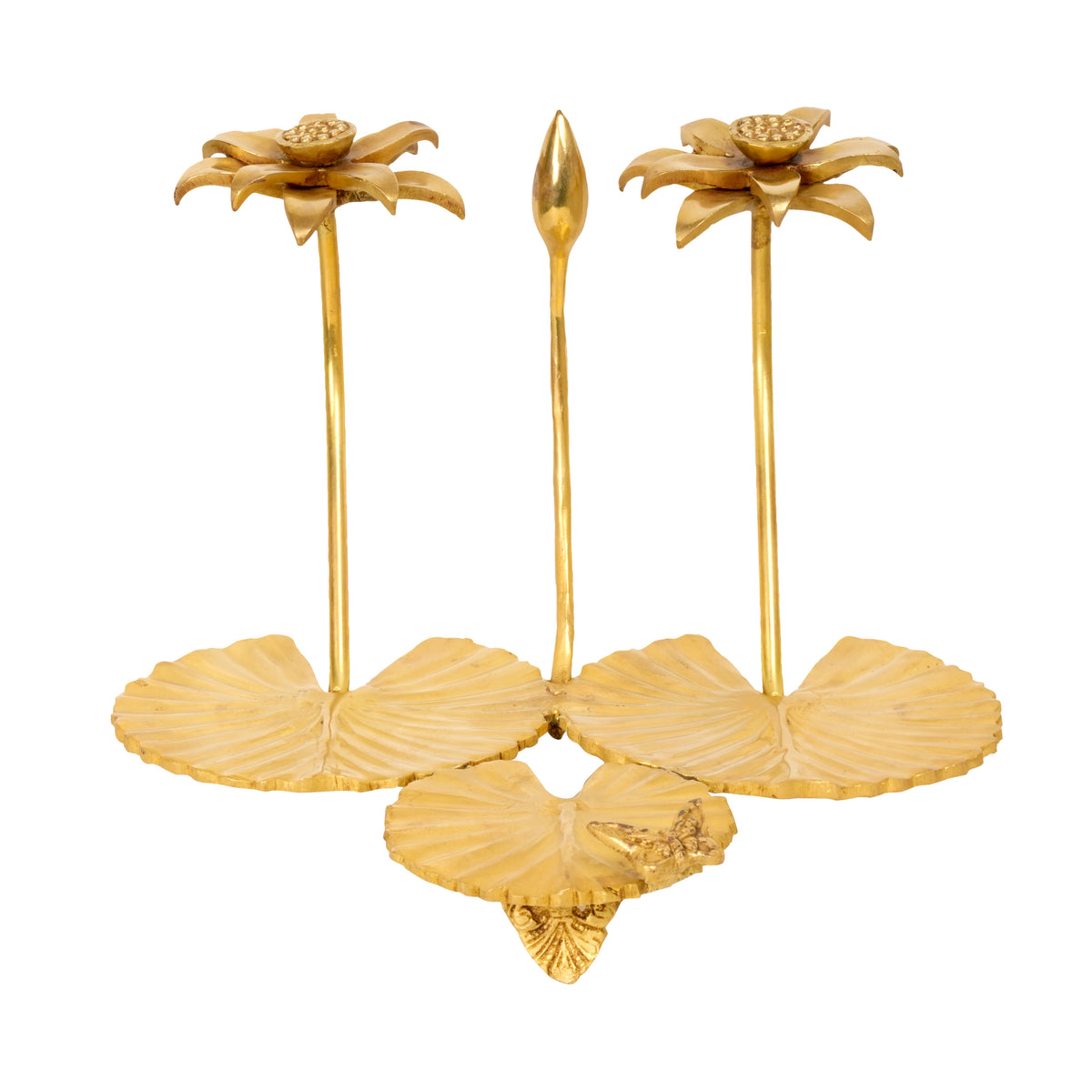 Handcrafted Brass Lotus Flower & Leaf Decorative Accent