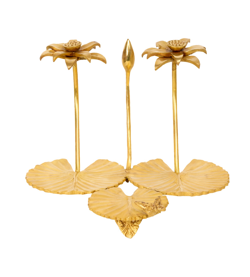 Handcrafted Brass Lotus Flower & Leaf Decorative Accent