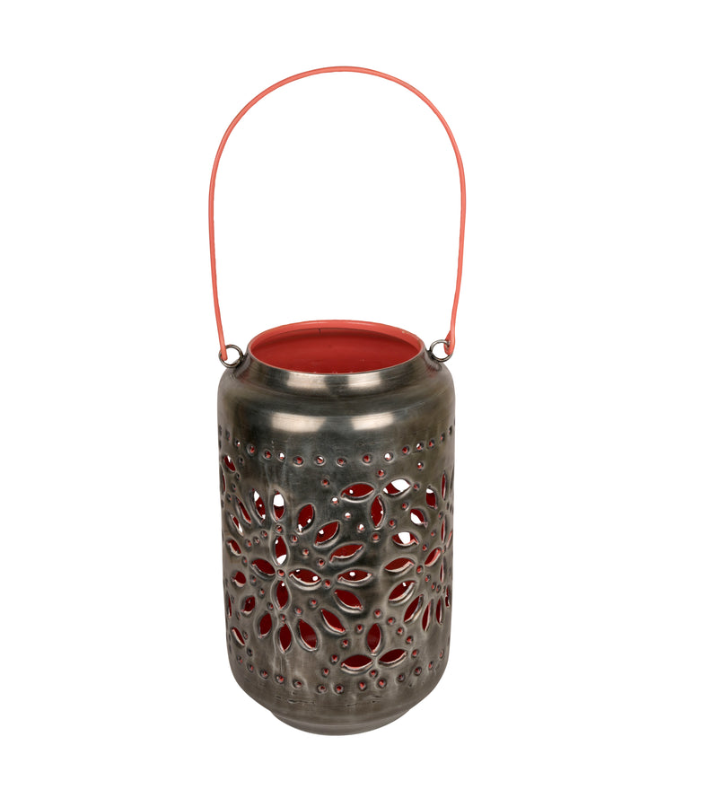 Artisan Ceramic Cutout Metal Lantern: Handcrafted Indian Floral Design