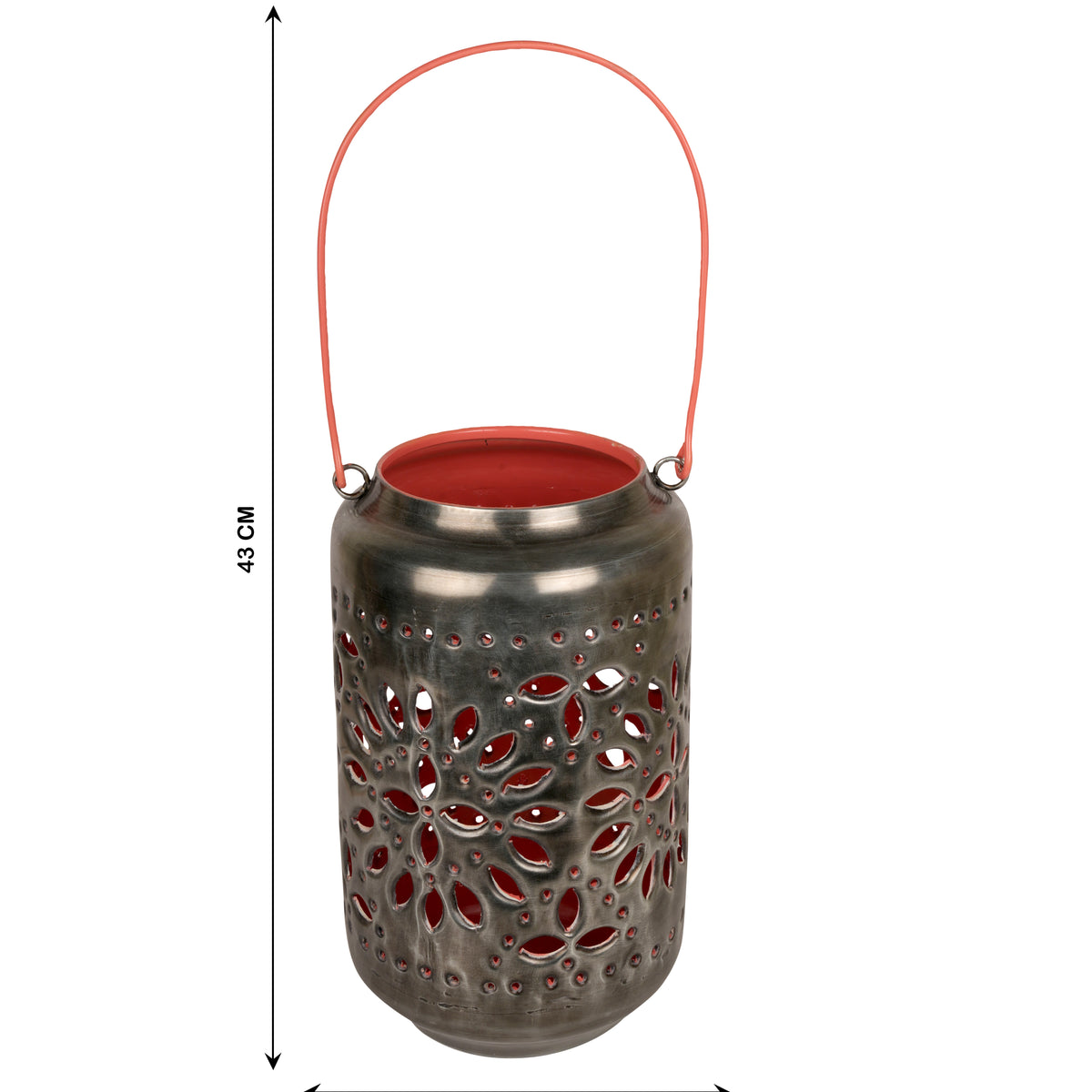 Artisan Ceramic Cutout Metal Lantern: Handcrafted Indian Floral Design