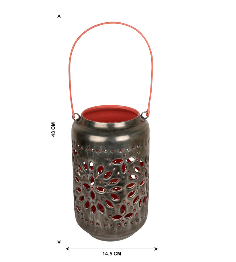 Artisan Ceramic Cutout Metal Lantern: Handcrafted Indian Floral Design
