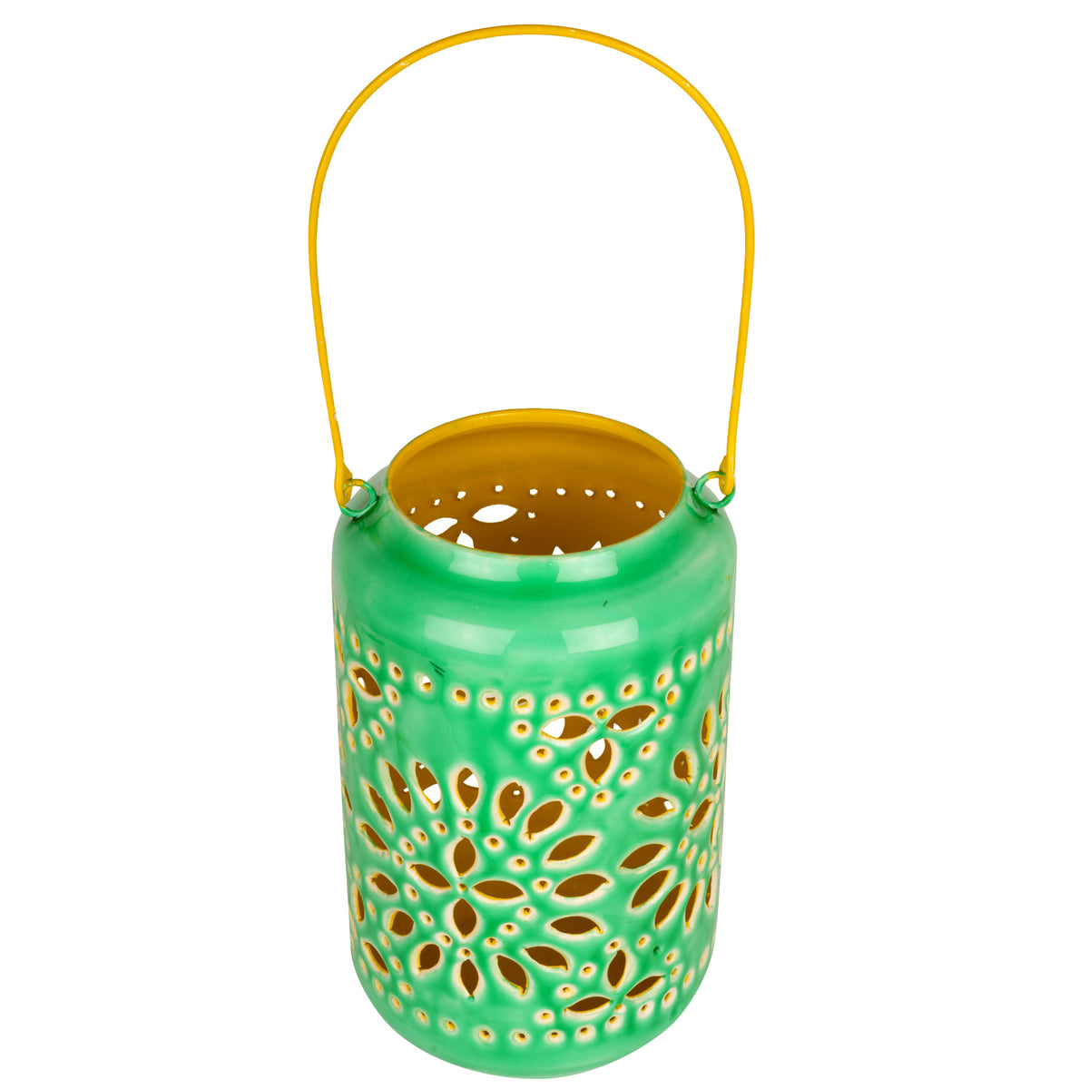 Artisan Ceramic Cutout Metal Lantern: Handcrafted Indian Floral Design