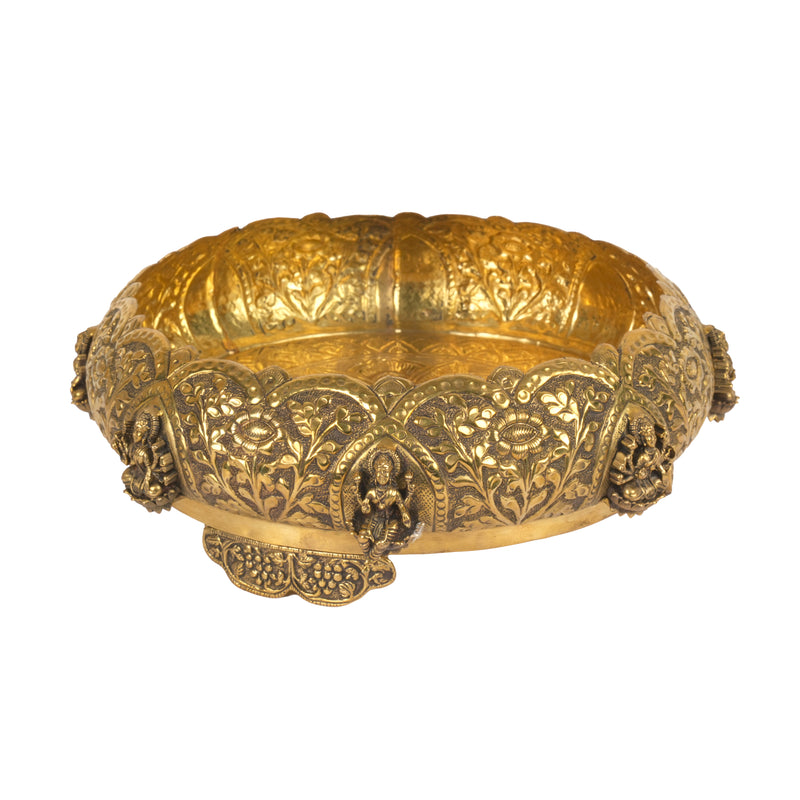 Handcrafted Traditional Brass Ashta Lakshmi Urli | Embossed Floral Floating Flower Bowl