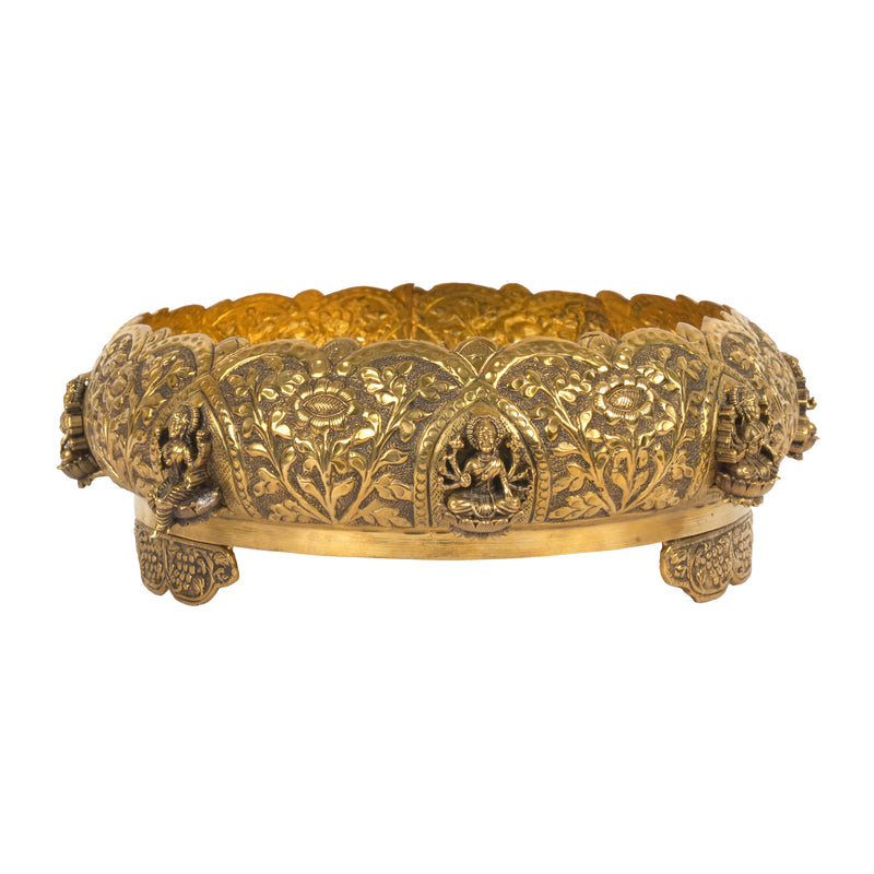 Handcrafted Traditional Brass Ashta Lakshmi Urli | Embossed Floral Floating Flower Bowl