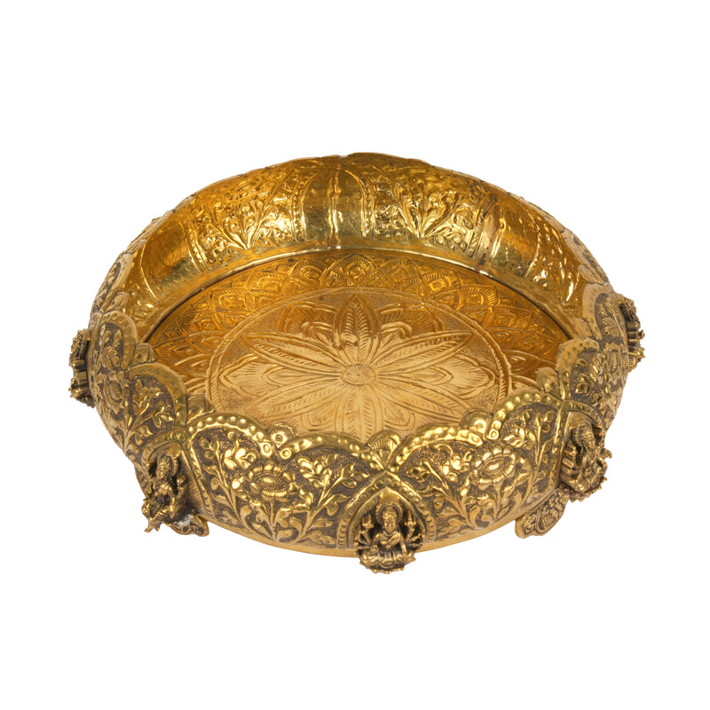 Handcrafted Traditional Brass Ashta Lakshmi Urli | Embossed Floral Floating Flower Bowl
