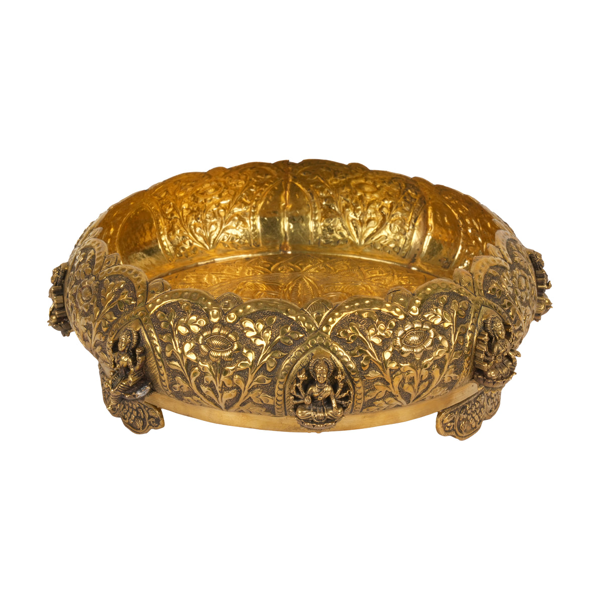 Handcrafted Traditional Brass Ashta Lakshmi Urli | Embossed Floral Floating Flower Bowl
