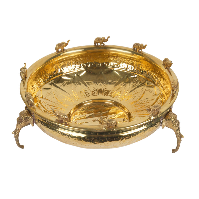 Handcrafted Traditional Brass Royal Elephant Urli | Procession Rim Floating Flower Bowl