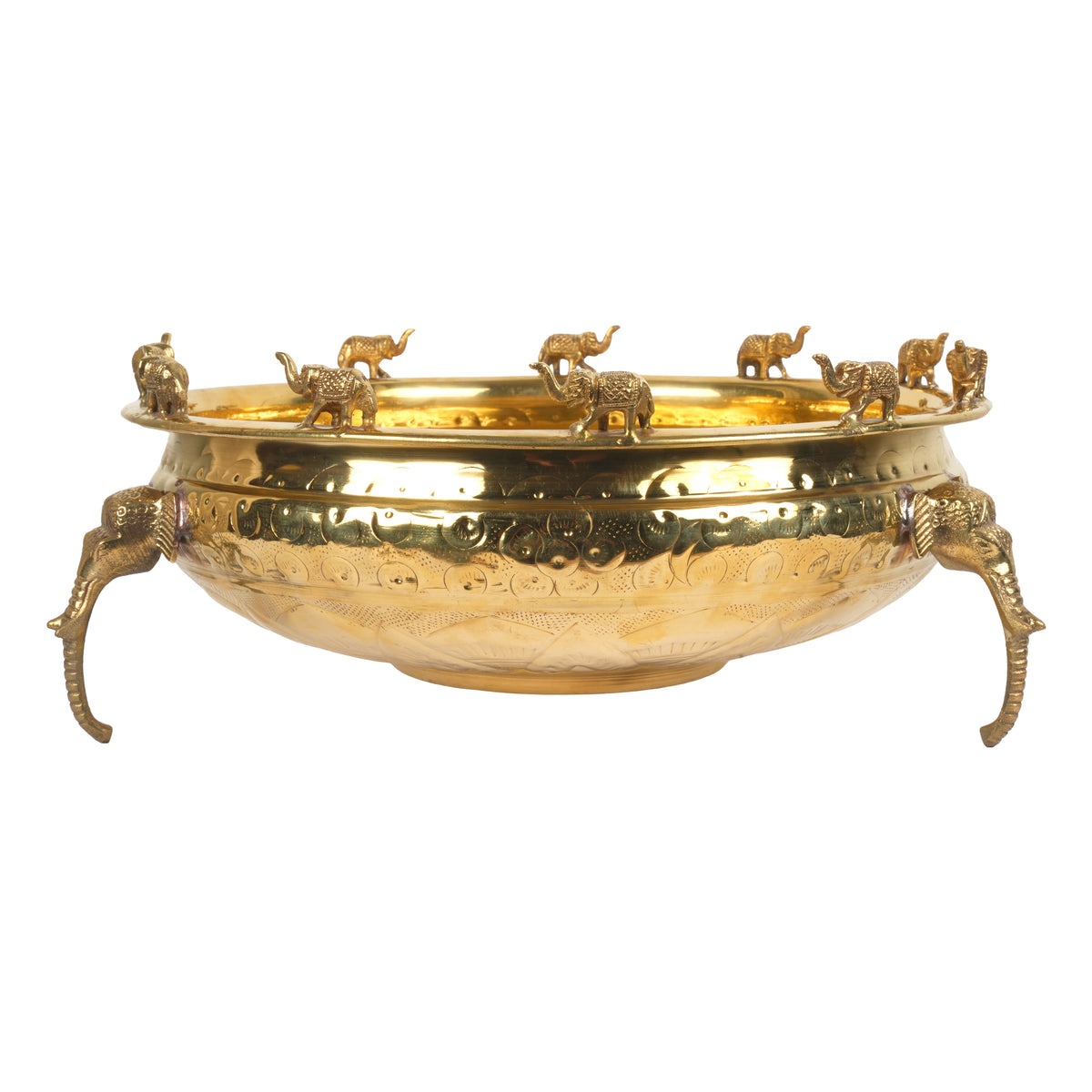 Handcrafted Traditional Brass Royal Elephant Urli | Procession Rim Floating Flower Bowl
