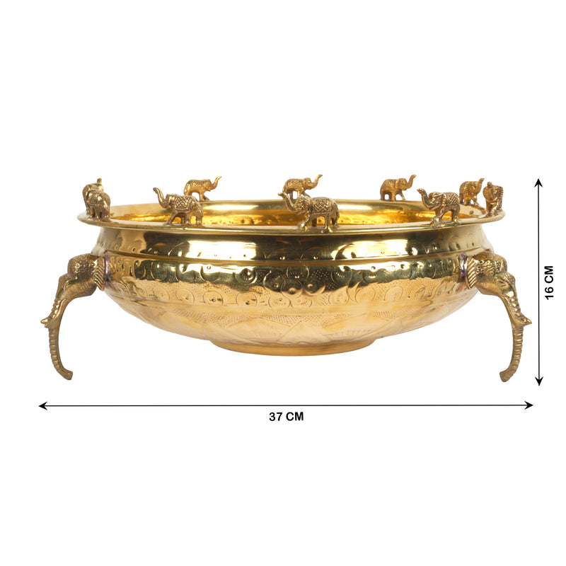 Handcrafted Traditional Brass Royal Elephant Urli | Procession Rim Floating Flower Bowl