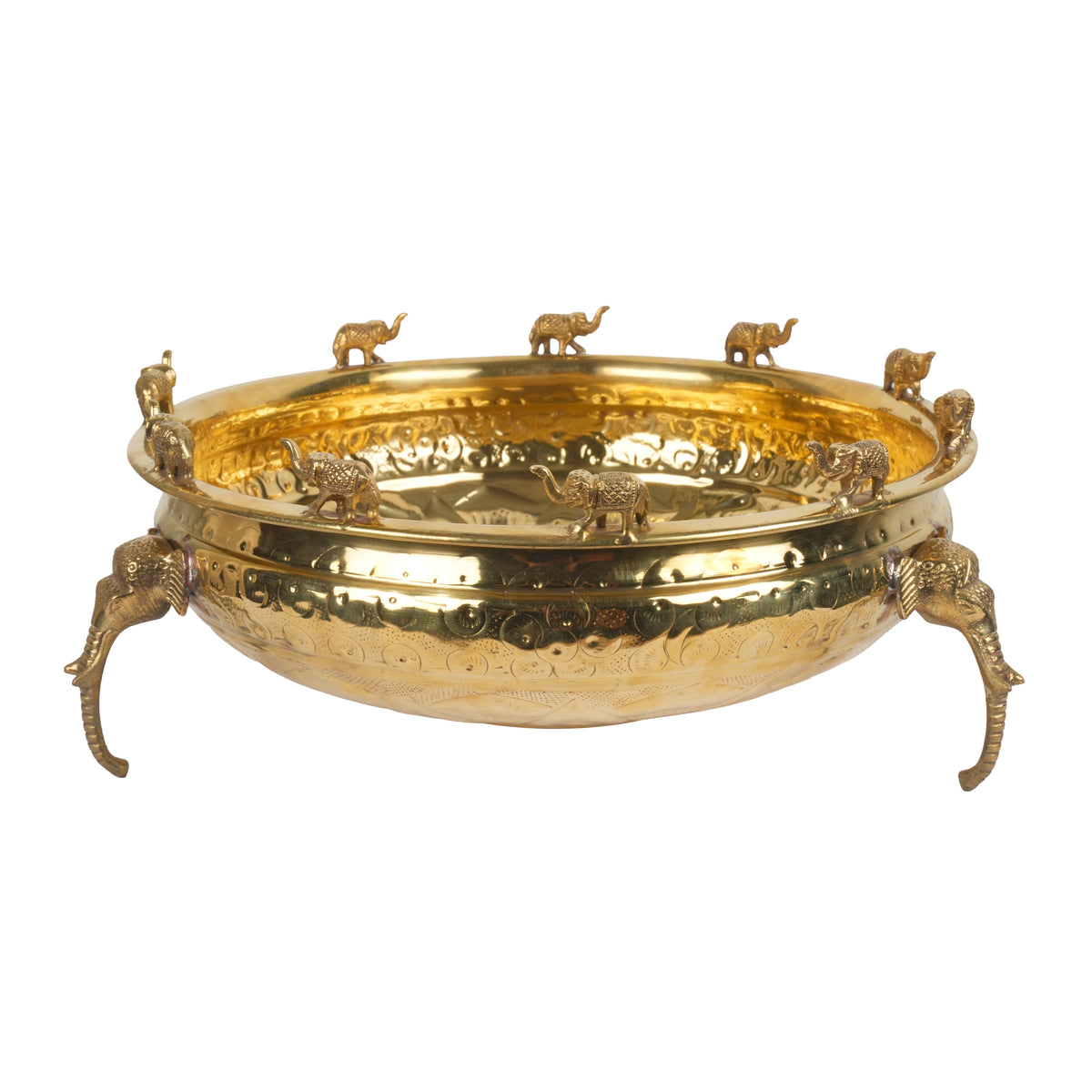 Handcrafted Traditional Brass Royal Elephant Urli | Procession Rim Floating Flower Bowl