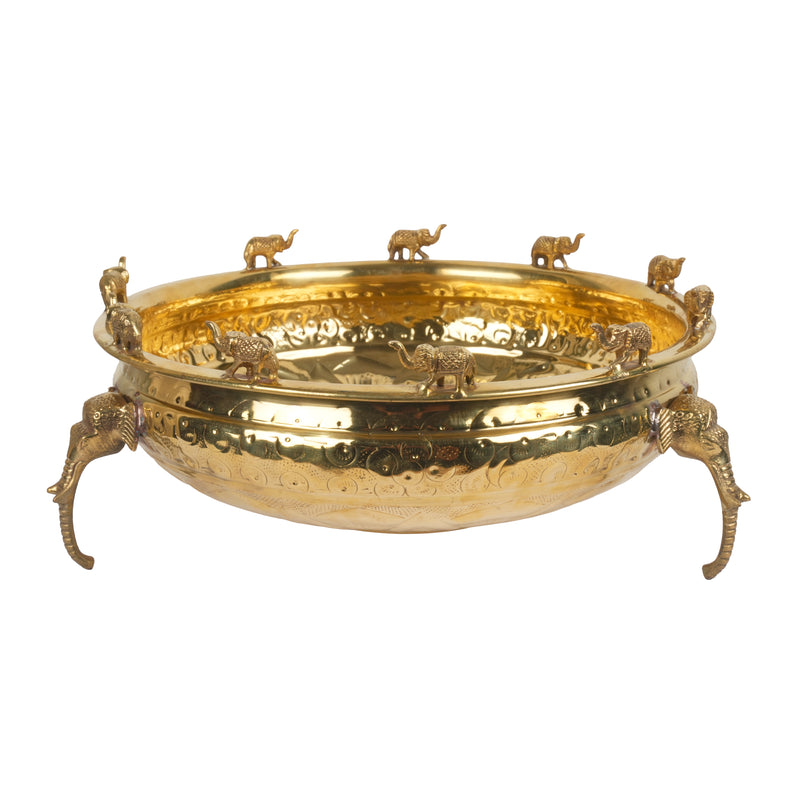 Handcrafted Traditional Brass Royal Elephant Urli | Procession Rim Floating Flower Bowl