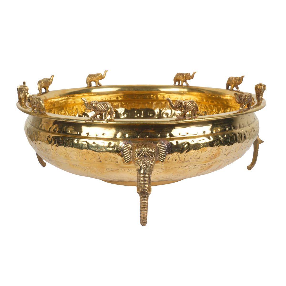 Handcrafted Traditional Brass Royal Elephant Urli | Procession Rim Floating Flower Bowl