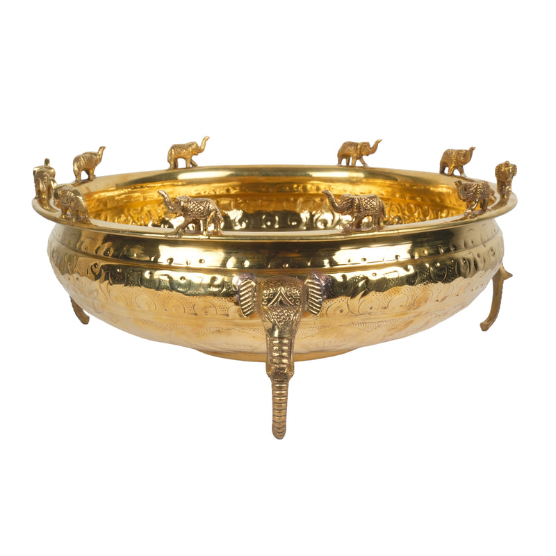Handcrafted Traditional Brass Royal Elephant Urli | Procession Rim Floating Flower Bowl