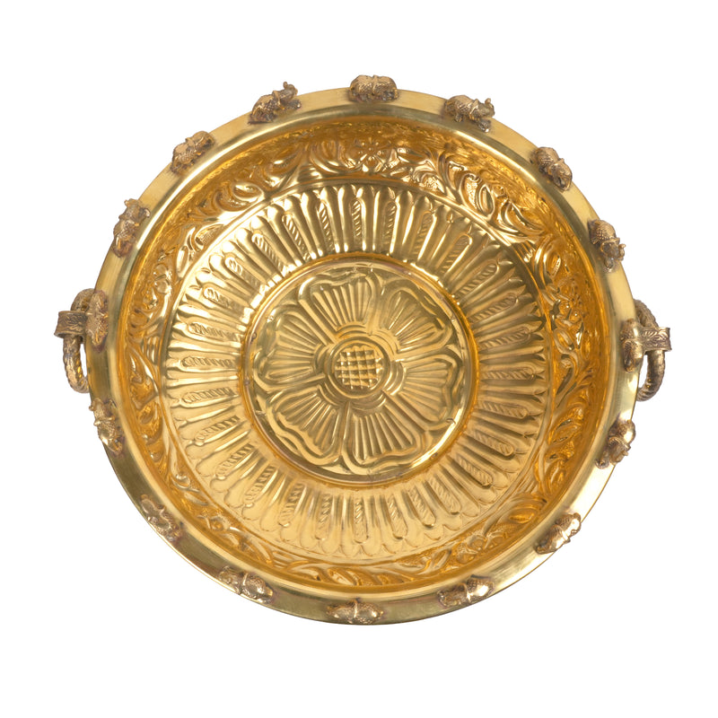 Handcrafted Traditional Brass Royal Elephant Urli | Procession Rim Floating Flower Bowl