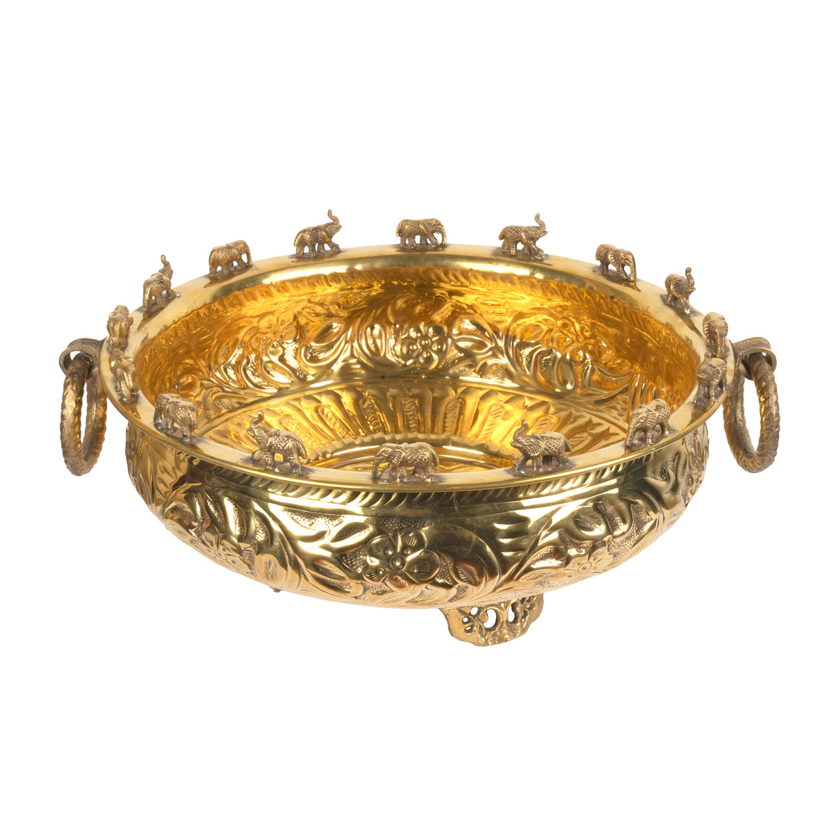 Handcrafted Traditional Brass Royal Elephant Urli | Procession Rim Floating Flower Bowl