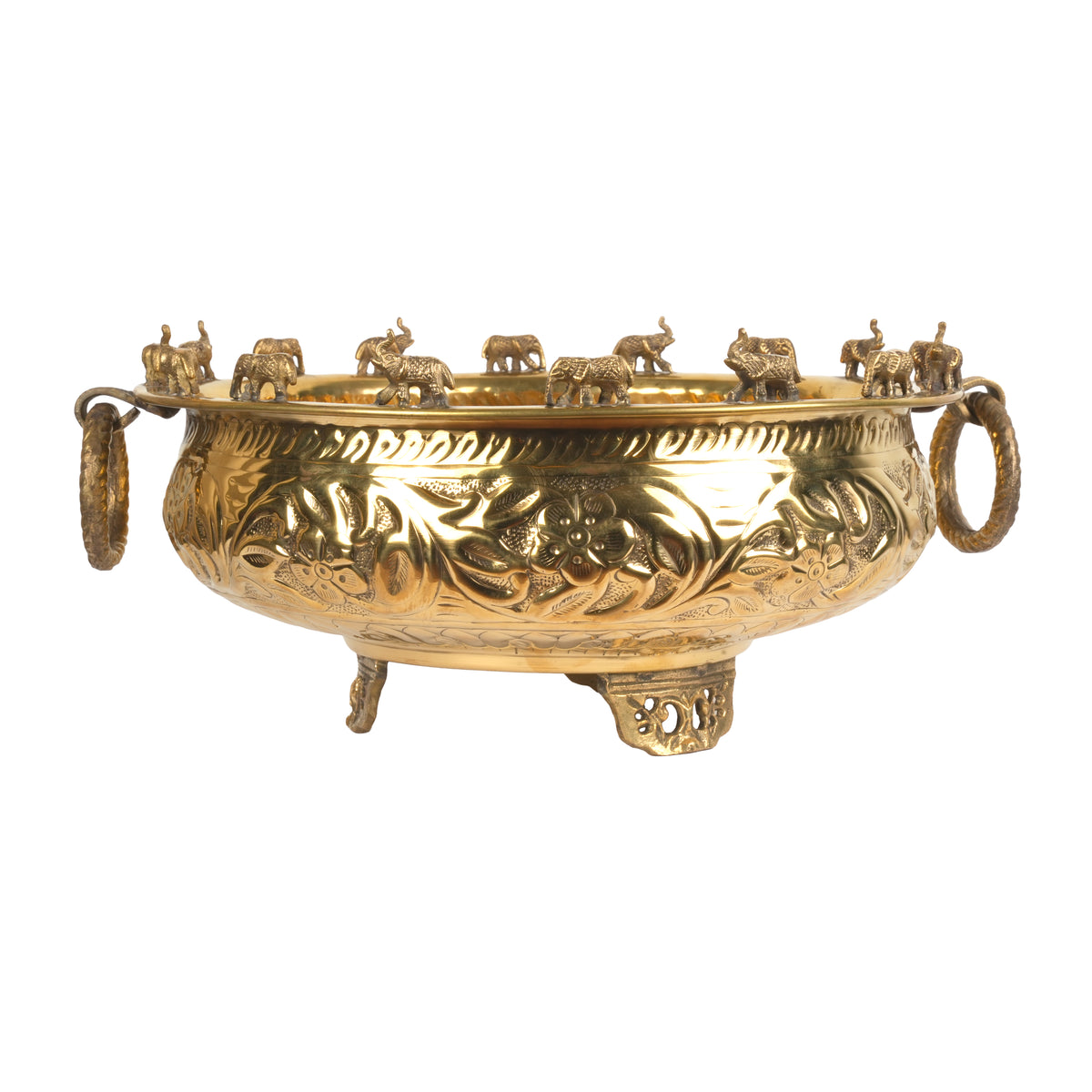 Handcrafted Traditional Brass Royal Elephant Urli | Procession Rim Floating Flower Bowl