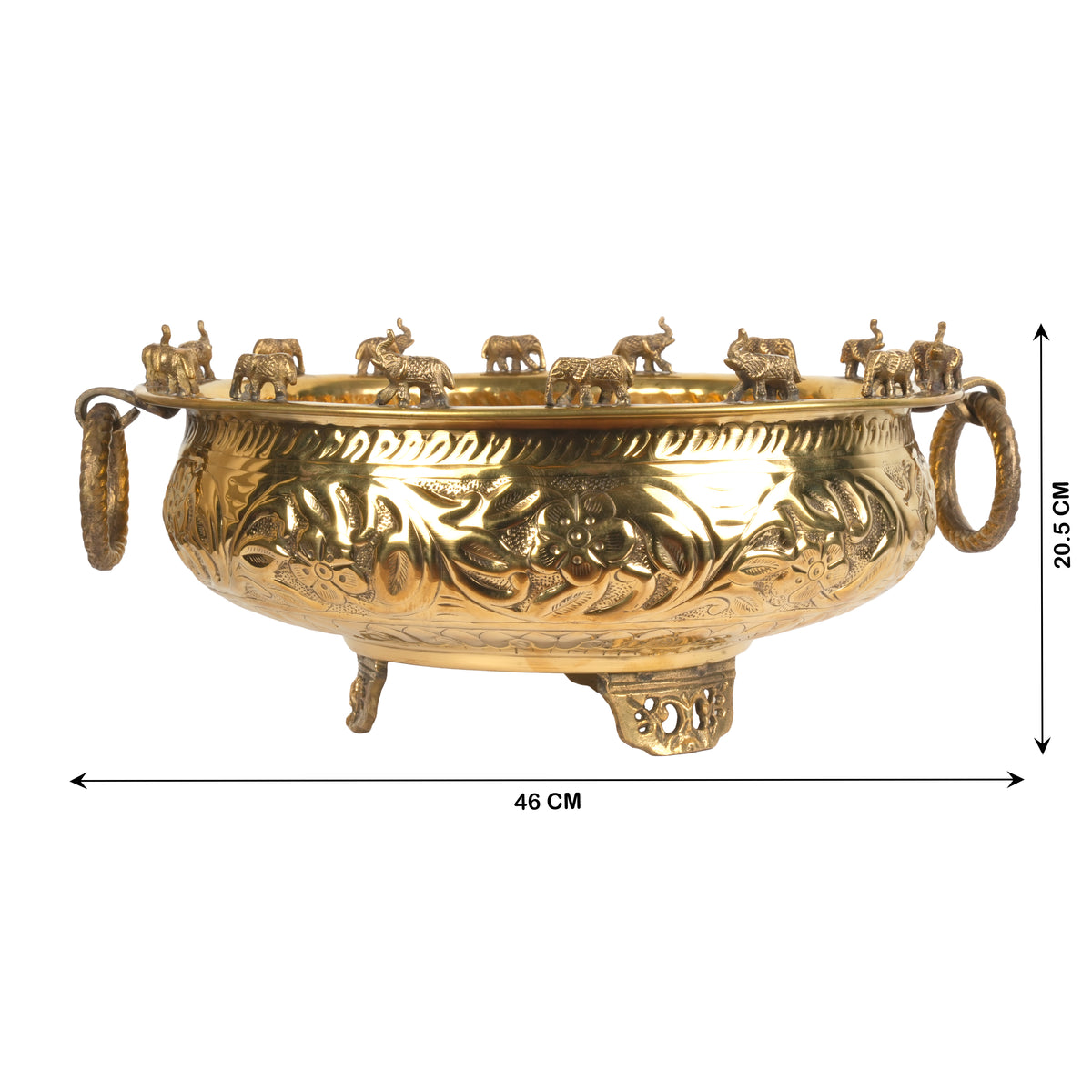 Handcrafted Traditional Brass Royal Elephant Urli | Procession Rim Floating Flower Bowl