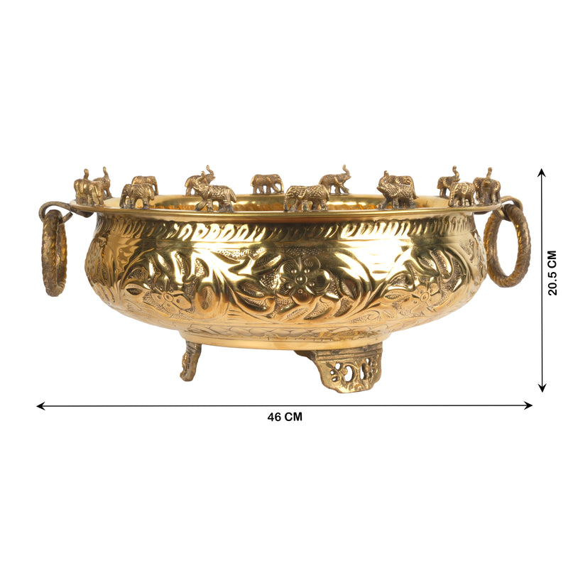 Handcrafted Traditional Brass Royal Elephant Urli | Procession Rim Floating Flower Bowl