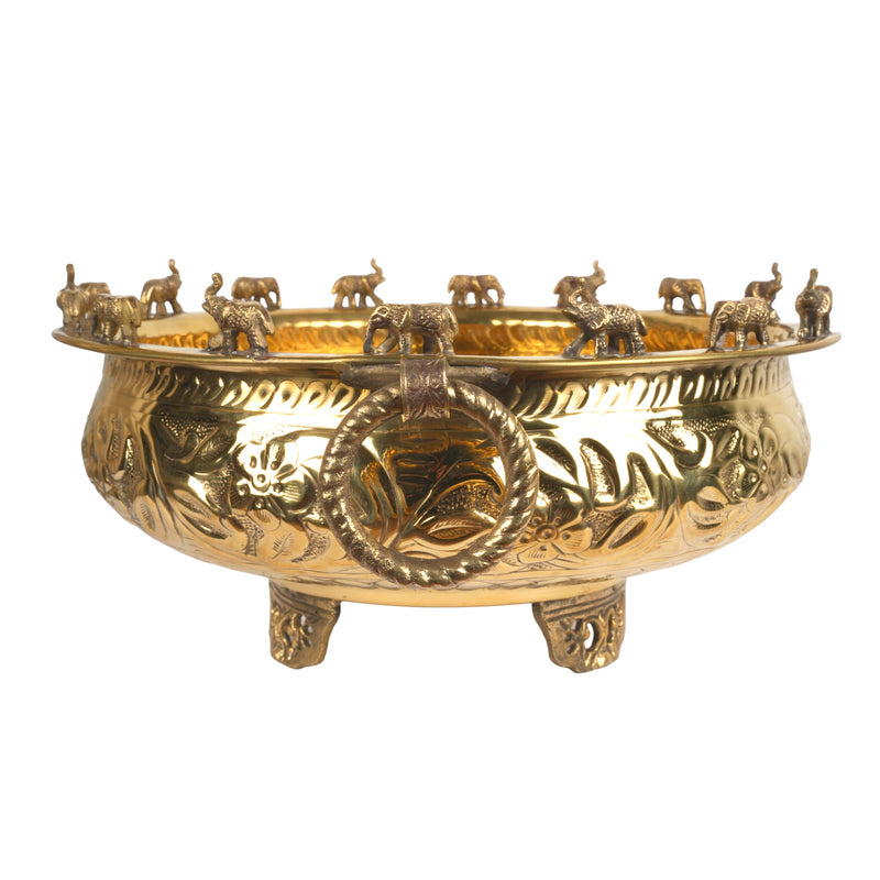 Handcrafted Traditional Brass Royal Elephant Urli | Procession Rim Floating Flower Bowl
