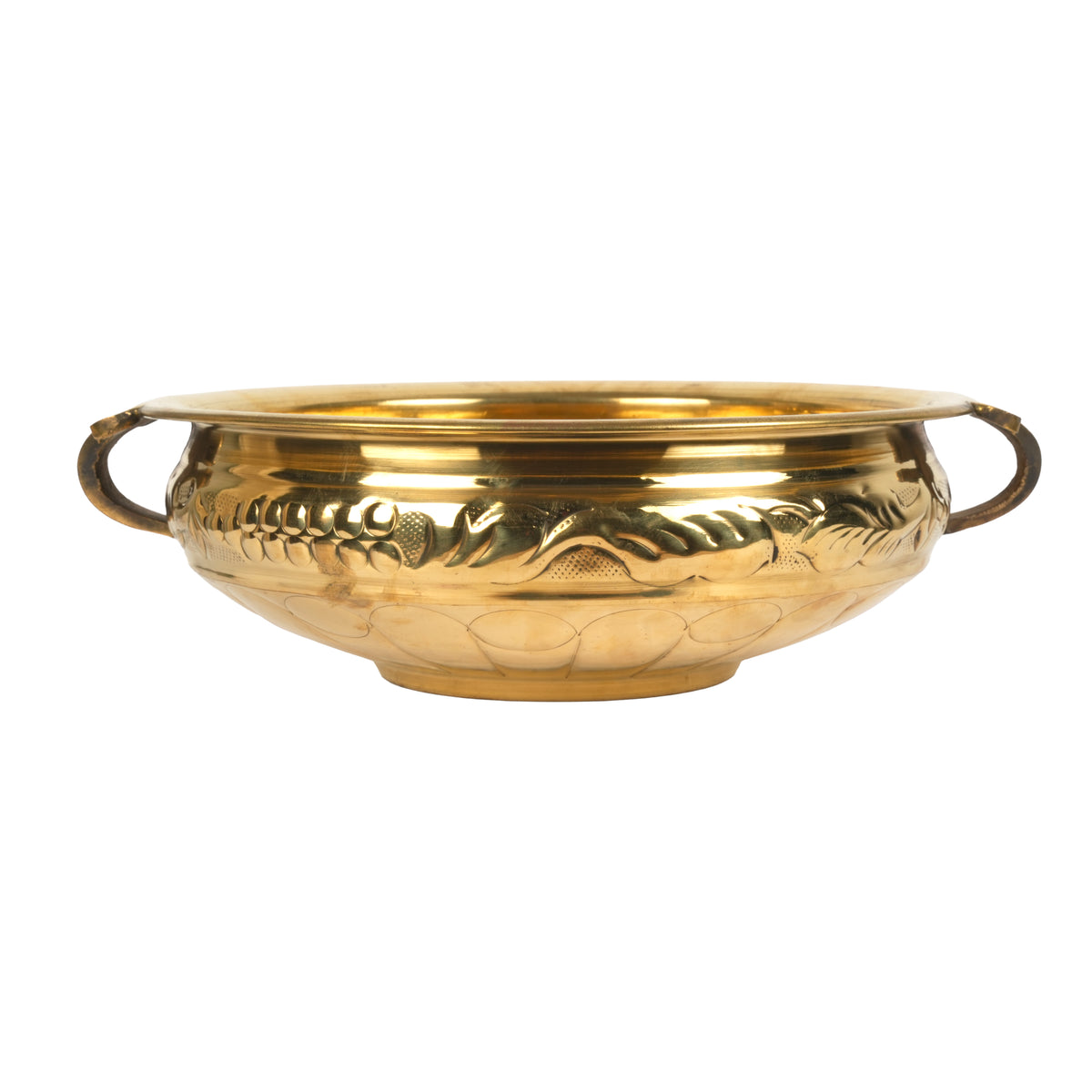 Handcrafted Traditional Brass Embossed Urli | Floral Vine Floating Flower Bowl