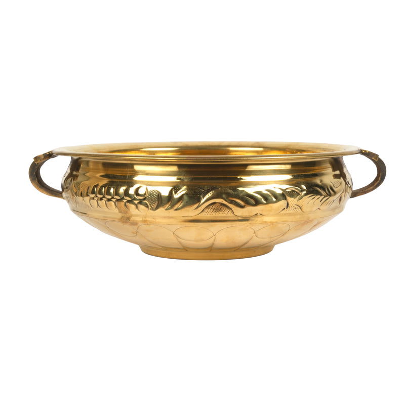 Handcrafted Traditional Brass Embossed Urli | Floral Vine Floating Flower Bowl