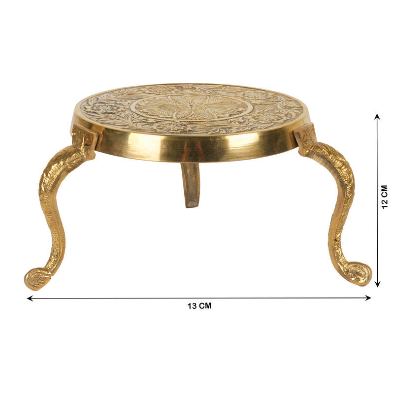 Handcrafted Traditional Brass Engraved Chowki | Floral Medallion Altar Stand