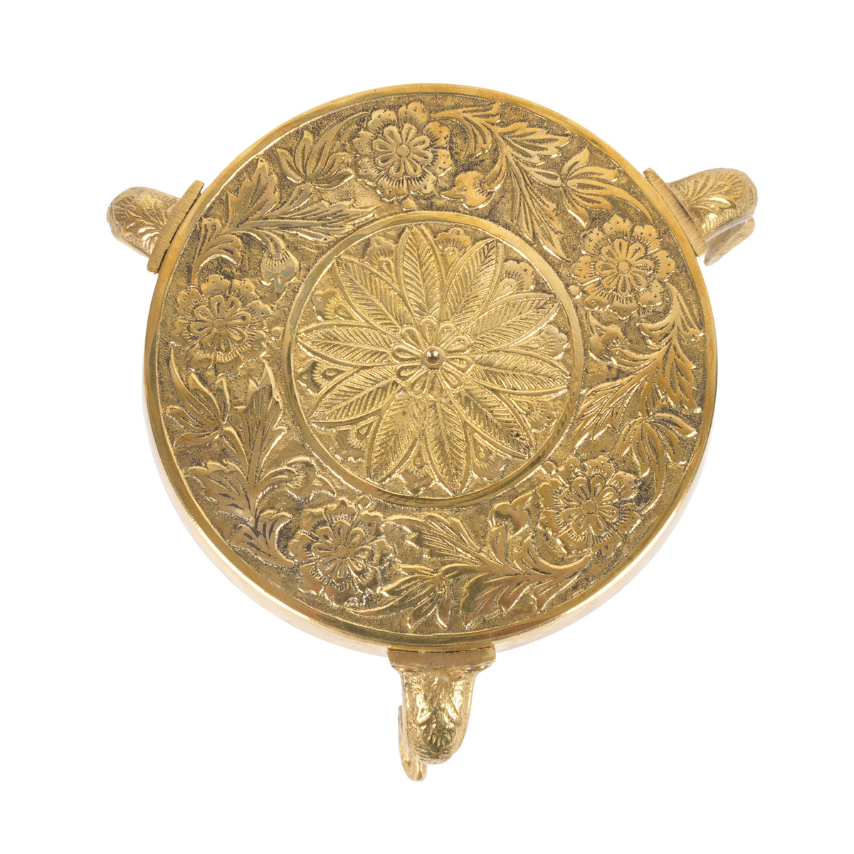 Handcrafted Traditional Brass Engraved Chowki | Floral Medallion Altar Stand