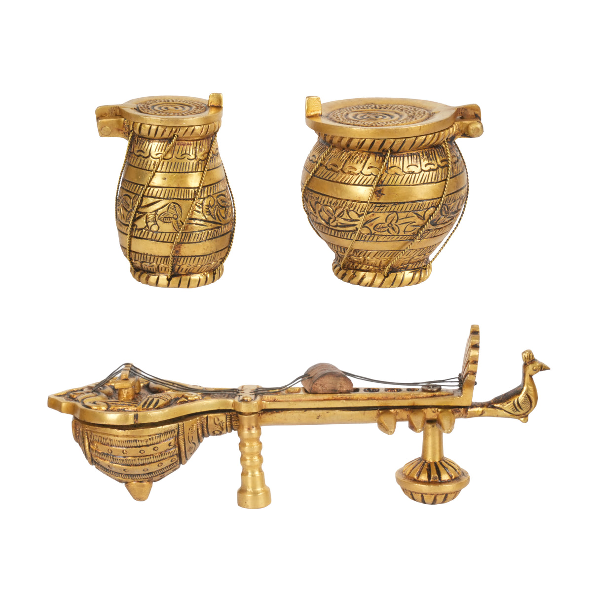 Handcrafted Traditional Brass Musical Instrument Miniatures | Hinged Veena & Tabla Set