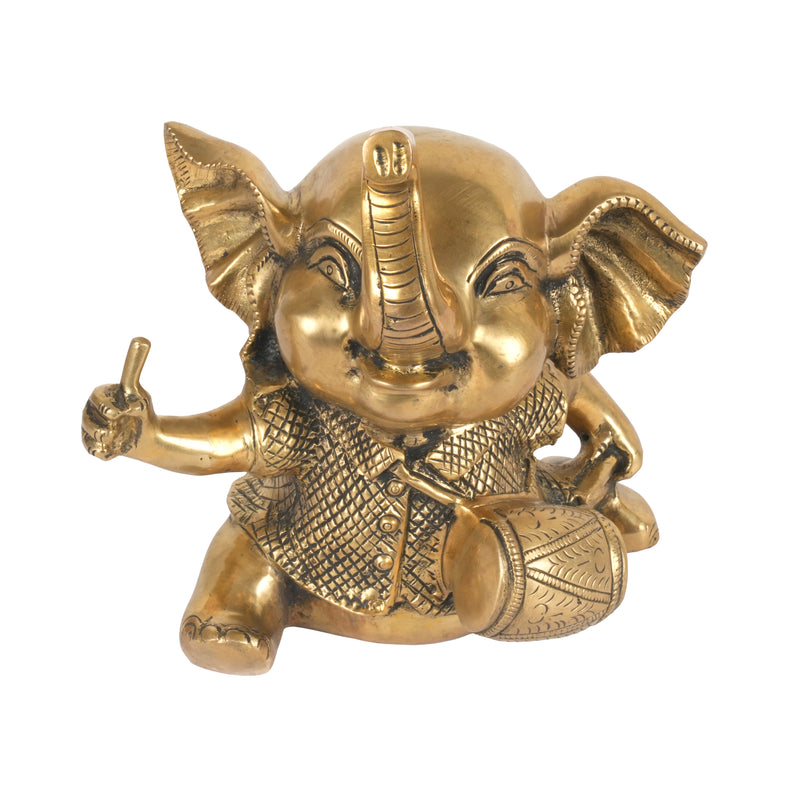 Handcrafted Traditional Brass Elephant Playing Dholak | Festive Musical Figurine