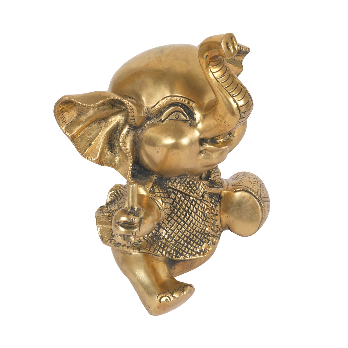 Handcrafted Traditional Brass Elephant Playing Dholak | Festive Musical Figurine